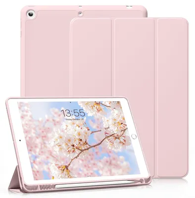Produktbild von ZOYU Hülle für iPad 6. Generation/iPad 5. Generation 9,7 Zoll 2018/2017 mit Stifthalter, Weiche TPU Rückseite, Leichte Stoßfeste Intelligent Hülle, Auto Wachen/Schlafen, Rosa