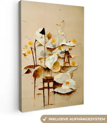 Produktbild von MuchoWow® - Leinwandbilder - Blumen - Weiß - Pflanzen - Vintage, Wandbild, Wanddeko Bilder Wohnzimmer, 60x90 cm