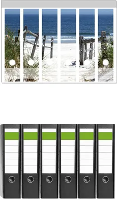 Produktbild von Wallario 6 Stück breite Ordner inkl. Klebeetiketten mit Motive Blick auf Strand -  Set mit Rückenschildern / Ordnerrücken Stickern