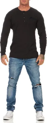 Produktbild von Herren Basic Langarm Shirt Baumwolle;  Schwarz S