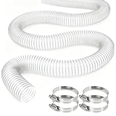 Produktbild von Absaugschlauch Transparenter 50mm, 3M Staubsammelschlauch PVC Transparent Spiralschlauch Flexrohr Saugschlauch mit 2 Verschluss für Werkstattstaubsauger