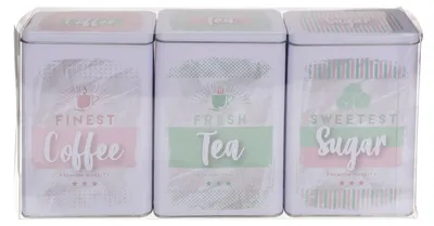 Produktbild von Vorratsdosen Blechdosen Küchendosen Mint-Pink Coffee Tea Sugar 3er Set