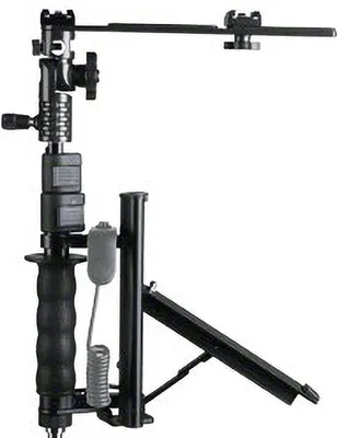 Produktbild von Walimex Klapp Blitzschiene mit Teleskop Arm - 280 x 155 x 79 mm - mit 1/4" Anschluss, Blitzschuh, Schnellwechselplatte mit 1/4" Gewinde und Tasche - Foto Studio Equipment
