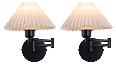 Image de ZMH Lot de 2 appliques murales Intérieur Lampe murale Vintage : E27 Abat-jour Eclairage mural Pivotant 40W.MAX Blanc Tissu Applique murale Lampe de couloir Sans ampoule