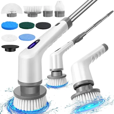 Produktbild von 9-in-1 Reinigungsbürsten-Set - Elektrische Reinigungsbürste - 2 Geschwindigkeiten - Teleskopstiel - Austauschbare Bürstenköpfe - 230V - Für Bad, Küche, Auto, Fenster & Fliesen
