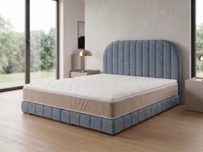 Produktbild von Polsterbett  LEON 3 mit Kopfteil, modernes gepolstertes Bett in 140 x 200 cm Farbe: Blau