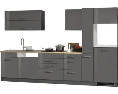 Produktbild von Held Möbel Küchenzeile ohne Geräte Mailand 330 cm grau hochglanz zerlegt Variante reversibel 621.1.6211