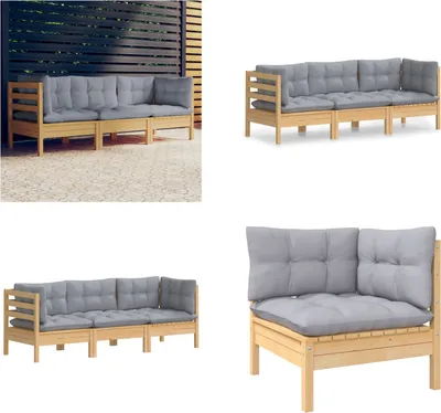 Produktbild von vidaXL 3 Sitzer Gartensofa mit Grauen Kissen Massivholz Kiefer - 3-Sitzer-Gartensofa - 3-Sitzer-Gartensofas - Gartensofa - Gartensofas