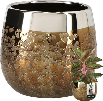 Zdjęcie produktu dla KOTARBAU® Doniczka ceramiczna złota okrągła efekt lustra ⌀ 14 cm wysokość 16 cm 1 szt. Sadzarka złota doniczka złota duża doniczka glamour doniczka duża doniczka do wnętrz