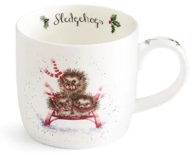 Weihnachtstasse Igel im Schlitten, 310 ml, Fine Bone China