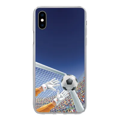 Produktbild von MuchoWow® Handyhülle Schutzhülle Hülle für iPhone Xs Eine Illustration eines Torwarts, der den Fußball stoppt - Junge - Mädchen - Kind Silikon Softcase Handy Hülle - Handytasche