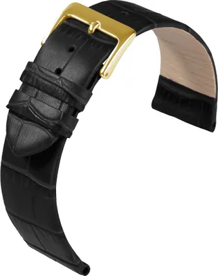 Produktbild von Eulit Rainbow Uhrenarmband Kalbsleder schwarz Krokoprägung rembordiert, Anstoß:20 mm