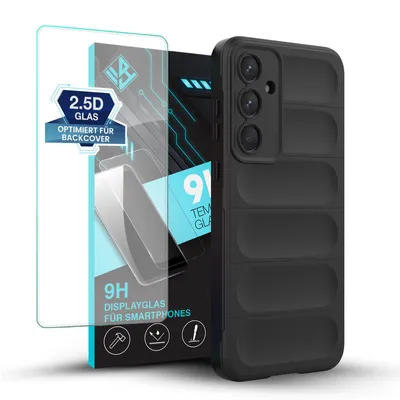 Produktbild von Handy Hülle für Samsung Galaxy A55 5G mit 9H Displayglas Displayschutz Plus Grip Case Cover Schutzhülle Softgrip Farbe: Schwarz