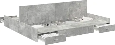 Image de vidaXL Cadre de lit de rangement Béton Gris 180 x 200 cm Bois composite