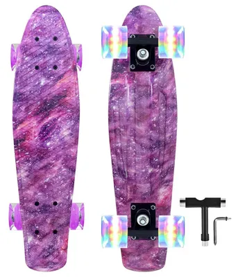 Produktbild von Mini Cruiser Skateboard 22 Zoll Lila Stern mit leuchtenden PolyurethanRädern für Kinder & Anfänger