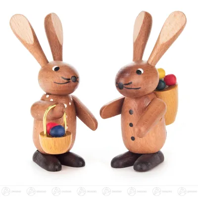 Produktbild von Ostern & Frühjahr Hasenpaar mit Körben natur Höhe ca 9,5 cm NEU