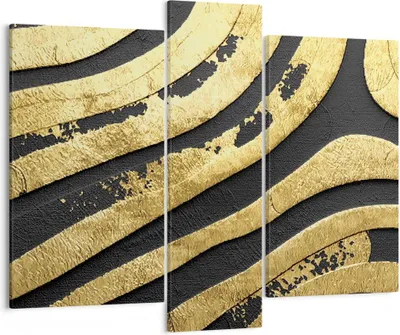 Produktbild von Bild auf Leinwand - Leinwandbild - 3 Teile - Abstraktion dreidimensional Gold - 95x80cm - Wand Bild - Wanddeko - Wandbilder - Leinwanddruck - Bilder - Wanddekoration - Leinwand bilder - CB95x80-4461