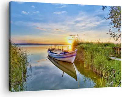 Produktbild von Bild auf Leinwand - Leinwandbild - See Boot Wasser - 70x50cm - Wand Bild - Wanddeko - Wandbilder - Leinwanddruck - Bilder - Kunstdruck - Wanddekoration - Leinwand bilder - Wandkunst - AA70x50-3950
