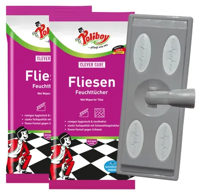 Produktbild von POLIBOY Fliesen Feuchttücher - 2x 15 Tücher - Mit Wischaufsatz