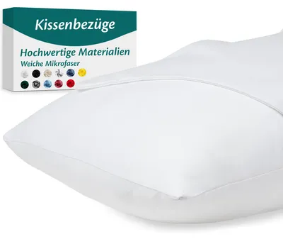 Produktbild von Kissenbezug 40 x 80 cm – Mikrofaser, - – Weiß – 2er-Set Kissenbezüge für Kissen der Größe 40 x 80 cm – Weich und atmungsaktiv – Hypoallergen – Waschbar mit verdecktem Reißverschluss