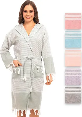 Produktbild von Bademantel Damen & Herren Uni – Weich & Leicht Langform, 100% Baumwolle, mit Kapuze, & Gürtel, Hamamtuch-Stil mit Taschen – Ideal für Sauna_Rosa