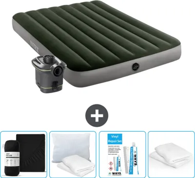 Produktbild von Intex Airbed - Doppelbett - 137 x 191 x 25 cm - Grün - Inklusive Pumpe - Spannbettuch - Küssen - Reperaturset en Kissenschutz