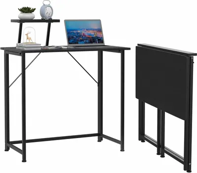 Produktbild von Schreibtisch Computertisch mit Monitorständer Laptoptisch Keine Montage Erforderlich Schreibtisch Klapptisch,für Schlafzimmer,Büro,Bett 80x45x74cm