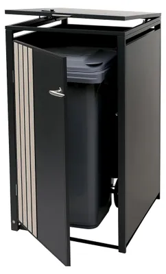 Produktbild von Mülltonnenverkleidung für 1 Tonne, Box mit Deckel, Metall 122x68x84cm 35kg - anthrazit Holzoptik hell
