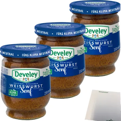 Produktbild von Develey Original Münchner Weißwurstsenf 3er Pack (3x250ml Glas) + usy Block