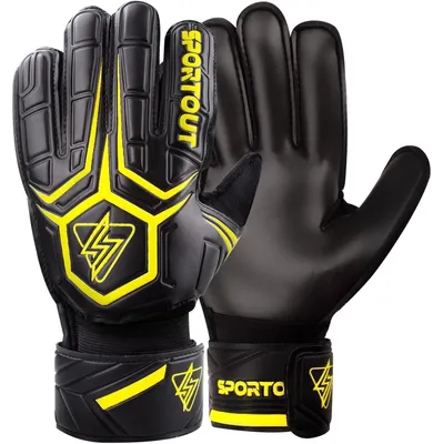 Productafbeelding van Keepershandschoenen met Fingersave-bescherming, 4 mm latex, zwart-geel, maat 6