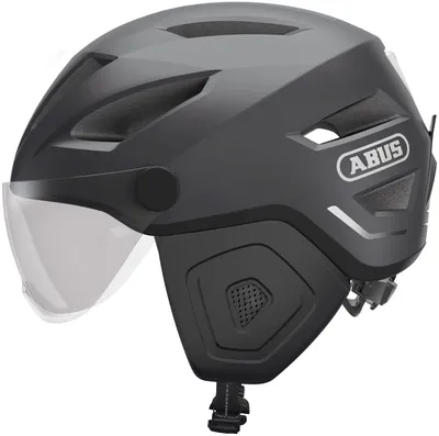 Zdjęcie produktu dla ABUS kask miejski Pedelec 2.0 ACE L (56-62 cm) - kask rowerowy z tylnym światłem, daszkiem, osłoną przeciwdeszczową, ochroną uszu - dla mężczyzn i kobiet - ciemnoszary