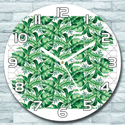 Produktbild von Wanduhr aus Glas Rund fi 30 Linien und Blätter Quarz Deko Schlafzimmer Büro