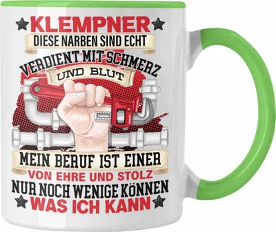 Produktbild von Trendation - Klempner Tasse Geschenk Handwerker Geschenkidee Spruch für Männer (Grün)
