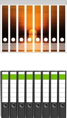 Produktbild von Wallario 8 Stück schmale Ordner inkl. Klebeetiketten mit Motive Sonnenuntergang über dem Wasser II -  Set mit Rückenschildern / Ordnerrücken Stickern