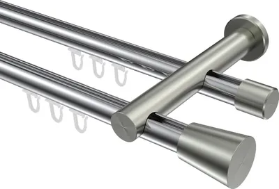 Produktbild von Interdeco Innenlaufstange / Gardinenstange mit Innenlauf Chrom / Edelstahl-Optik, Typ Platon Sitra (Konus), 20 mm Ø 2-läufig, 100 cm