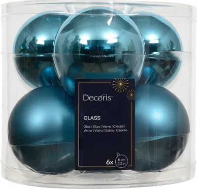 Productafbeelding van Kerstbal glas d8cm blauw 6st Decoris