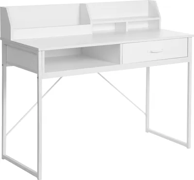 Zdjęcie produktu dla BELIANI Biurko białe MDF metalowe nóżki 110 x 50 cm w stylu skandynawskim z szufladą półka na laptopa