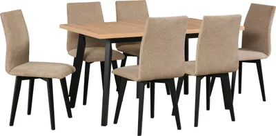 Image de Ensemble de table de salle à manger, chaises de salle à manger en bois de hêtre, tables de salle à manger et chaises, chaises de salle à manger et de cuisine modernes, avec 6 chaises-LUNA 2 + OSLO 5 artisans