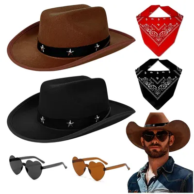 6-teiliges Cowboy-Set mit Hut, Halstuch & Sonnenbrillen