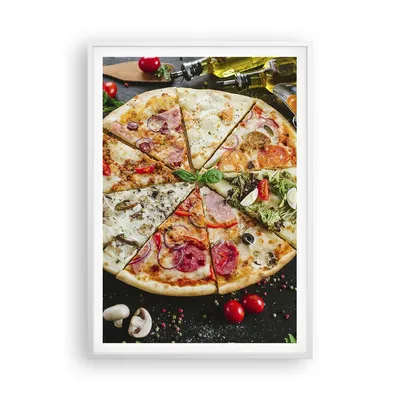 Produktbild von Gerahmtes Poster - Weißer Rahmen - Pizza Käse Tomaten - 70x100 cm - Wand Bild - Wanddeko - Wandbilder - Kunstposter - Wandposter - Bilderrahmen - Bilder - Kunstdruck - Wandbild - P2WPA70x100-4118
