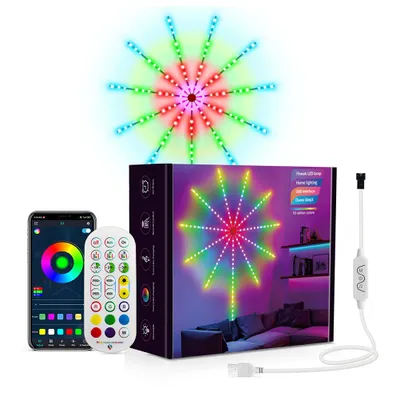 Produktbild von Feuerwerk-LED-Lichterkette mit Fernbedienung, Synchronisierung mit Musik, LED-Feuerwerk-Lichterstreifen für Weihnachtsfeiern, Bars, Spielzimmer-Nachbildung