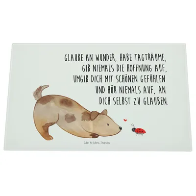 Produktbild von Mr. & Mrs. Panda Schneidplatte Glas Hund Marienkäfer - Weiß - Geschenk, Sprüche, Schneidbrett, Mischlingshund, Hunde, Hoffnungsvoll, Mischlinghund, Glasschneidebrett