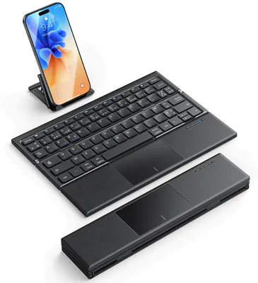 Productafbeelding van Draadloos Toetsenbord AZERTY Opvouwbaar met Touchpad - Zwart