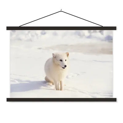 Produktbild von MuchoWow® Textilposter Fuchs - Schnee - Weiß 120x80 cm mit schwarzem Rahmen - Wanddeko