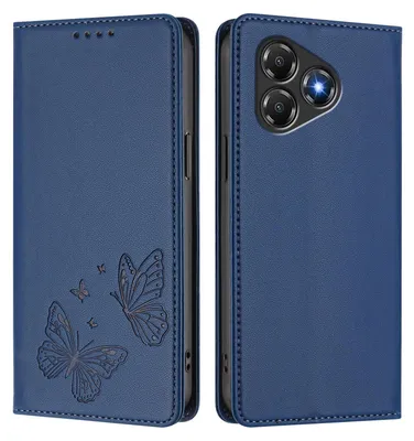Produktbild von Lederhülle für ZTE Blade A36, Schmetterling Prägung Leder Brieftasche Schutzhülle mit Ständer Dunkelblau