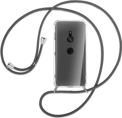 Produktbild von Handykette Backcover-Schutzhülle mit Band (Metall silberfarben) für Sony Xperia XZ3 - dunkelgrau