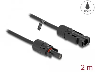 Produktbild von DeLOCK DL4 Solar Kabel 6 mm² Stecker zu Buchse 2 m schwarz, Kabel, Freistehend, Schwarz, IP67, DL4, Weiblich