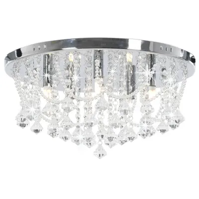 Productafbeelding van vidaXL Plafondlamp met kristallen parels, zilverkleurig, rond, 4x G9 lampfittingen