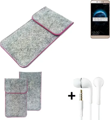 Produktbild von K-S-Trade Handy Schutz Hülle kompatibel mit Leagoo T8s Schutzhülle Handyhülle Filztasche Pouch Tasche Case Sleeve Filzhülle hellgrau pinker Rand +