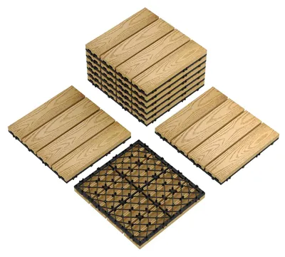 Produktbild von Steckfliesen Terrasse - Klick-Bodenfliesen 30,5 x 30,5 cm - 9 Stück - Kunststoff - Wetterfest - Innen/Außen Balkon - Holzfarben